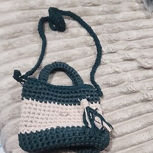 Handcrafted Teal and Cream Crochet Bag